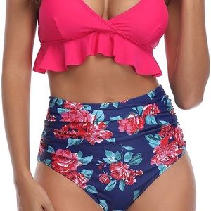 Tempt Me Ruffled High Waisted Ruched Swimsuit